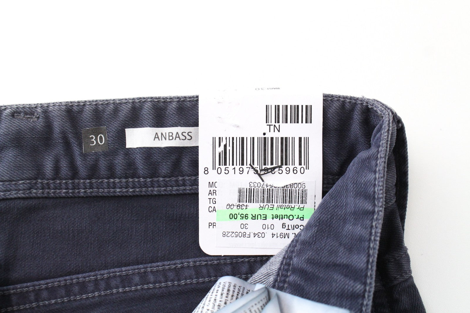 REPLAY Men's Anbass Jeans W30/L34 Slim Fit Blue Stretch 5-Pockets Denim