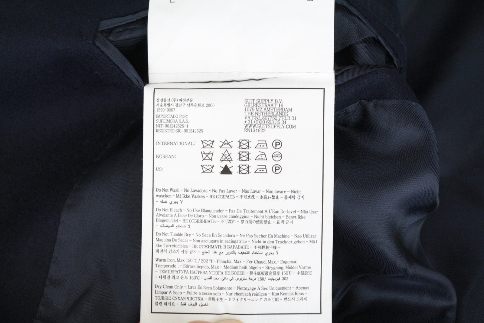 SUITSUPPLY Vicenza Coat UK52S Men's Navy Wool Lined Single-Breasted Classic