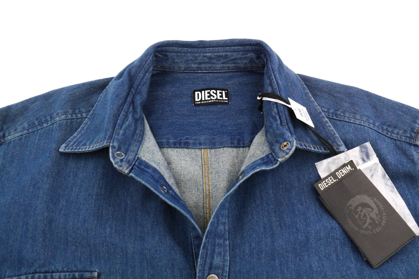 DIESEL D-Milly-Sp Men Shirt 2XL Denim Snap Buttons Spread Neck Blue RRP€195