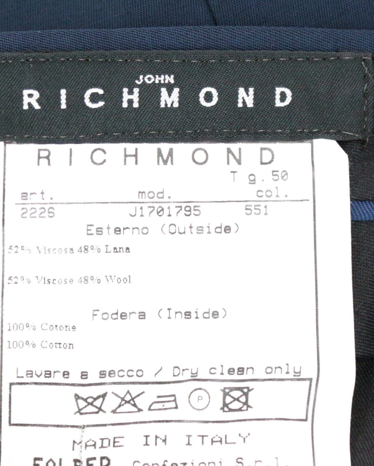 JOHN RICHMOND UK18 Men's Navy Trousers Pleated Wool Blend Classic