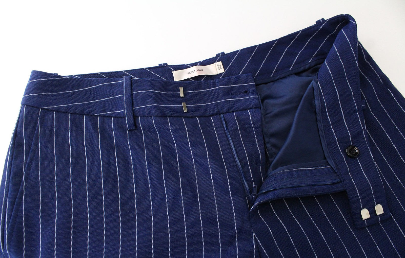 SUISTUDIO Robin UK14S Women's Blue Wool Striped Pleated Trousers