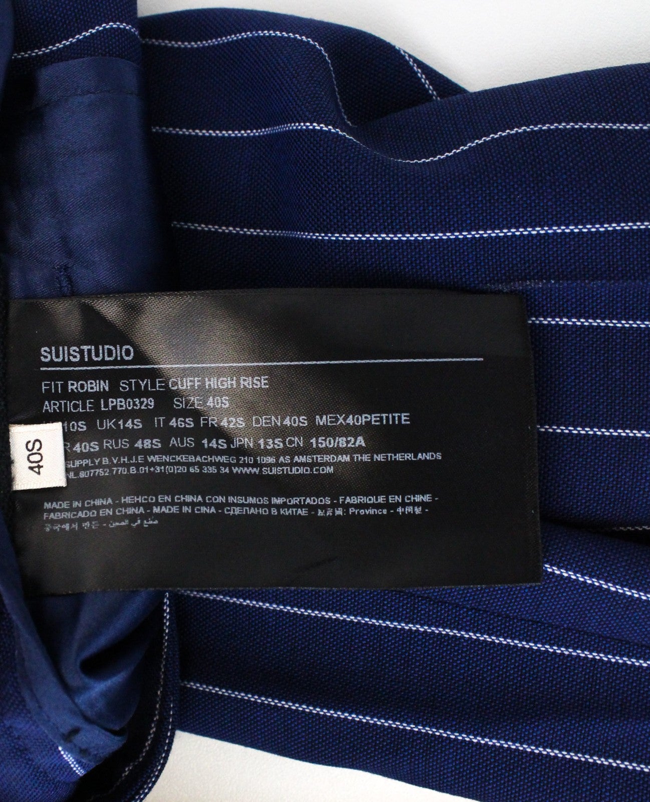 SUISTUDIO Robin UK14S Women's Blue Wool Striped Pleated Trousers