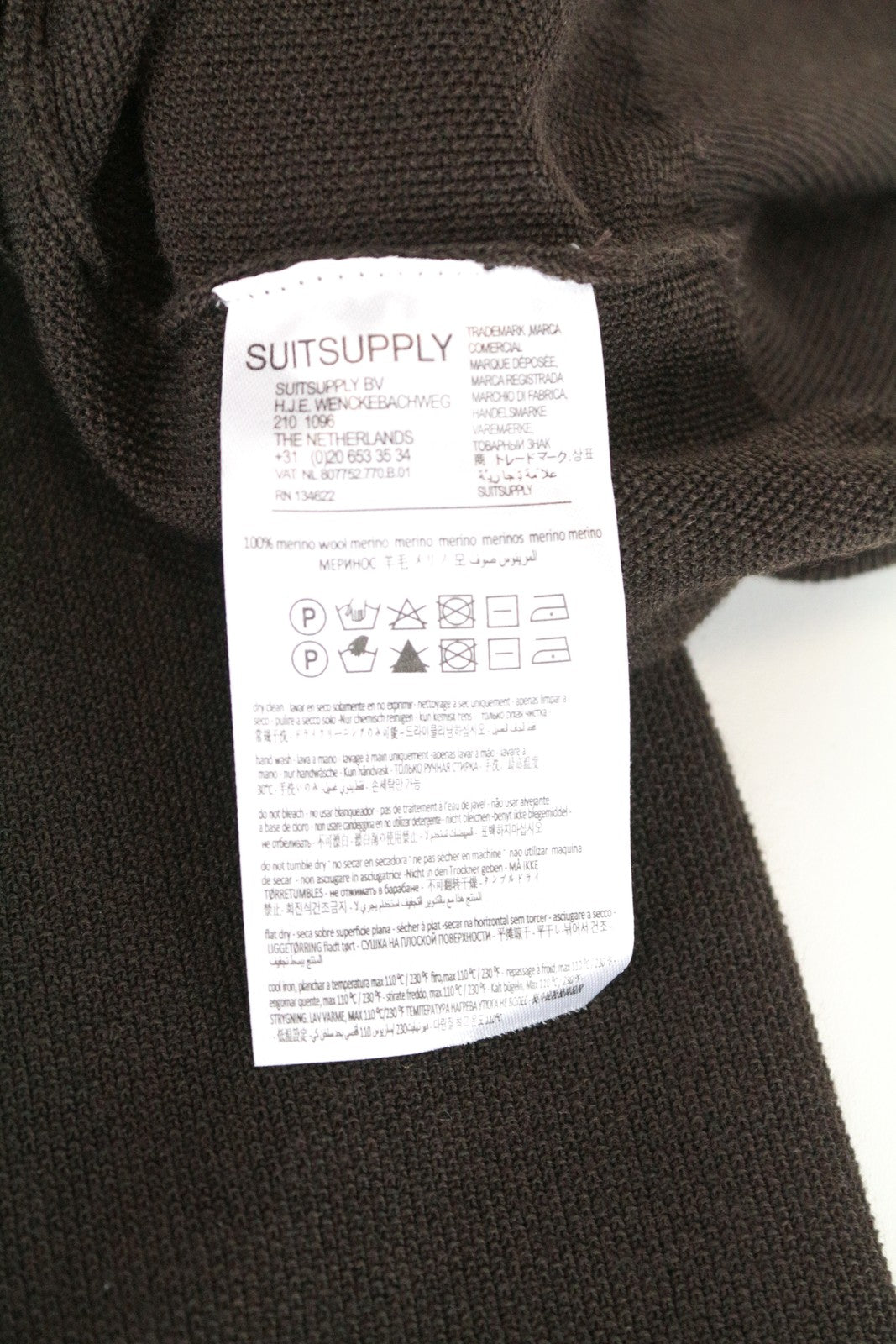 SUITSUPPLY XS Men's Dark Brown Pullover Merino Wool Sweatshirt