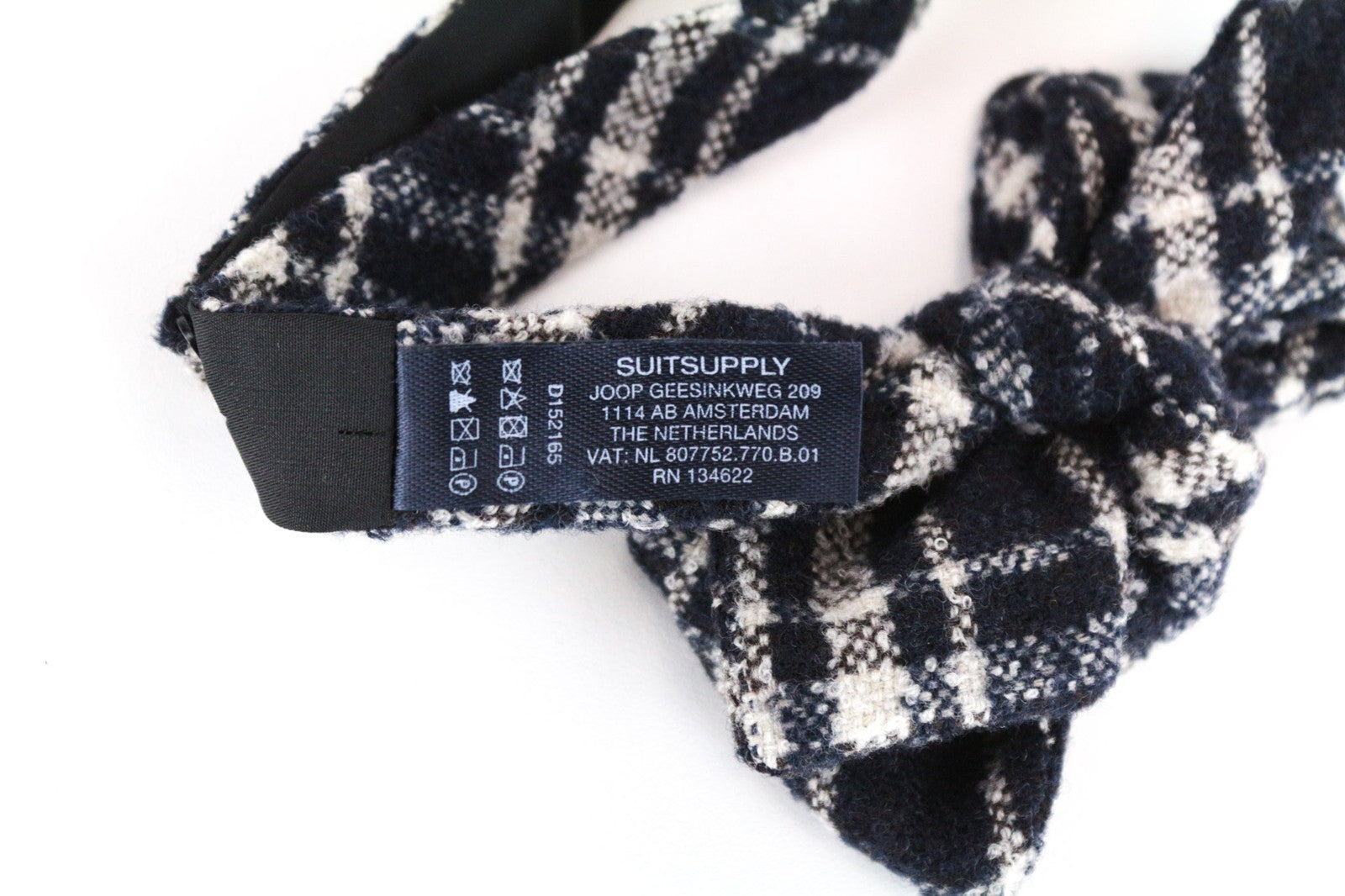 SUITSUPPLY Blue Checked Bowtie OS Wool Blend Pre-Tied Men's Formal