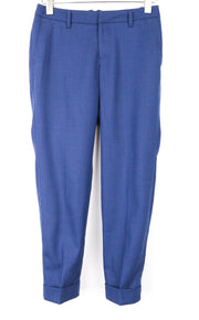SUISTUDIO UK8R Women's Blue Wool Trousers Turn-Up Pleated Classic