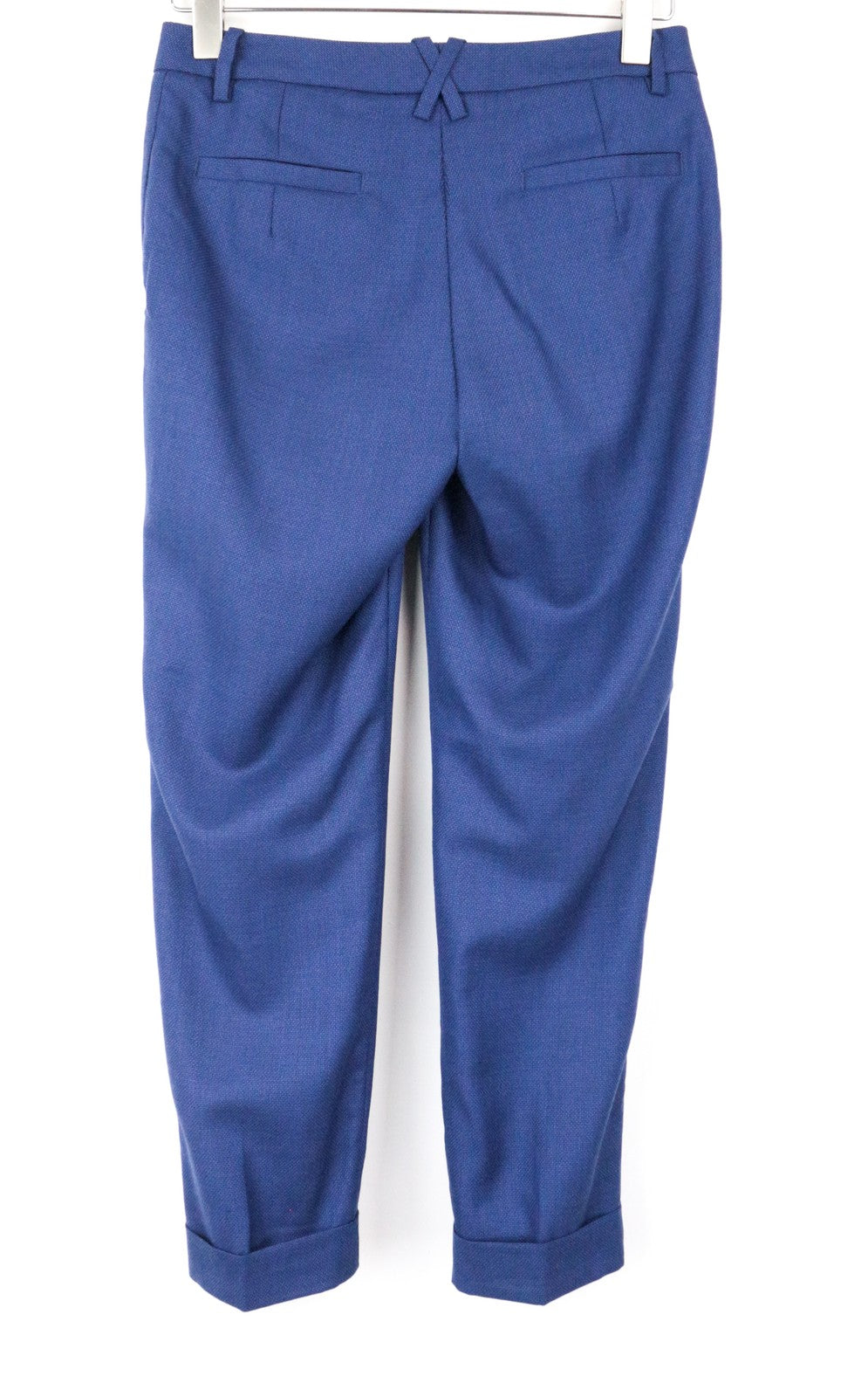 SUISTUDIO UK8R Women's Blue Wool Trousers Turn-Up Pleated Classic