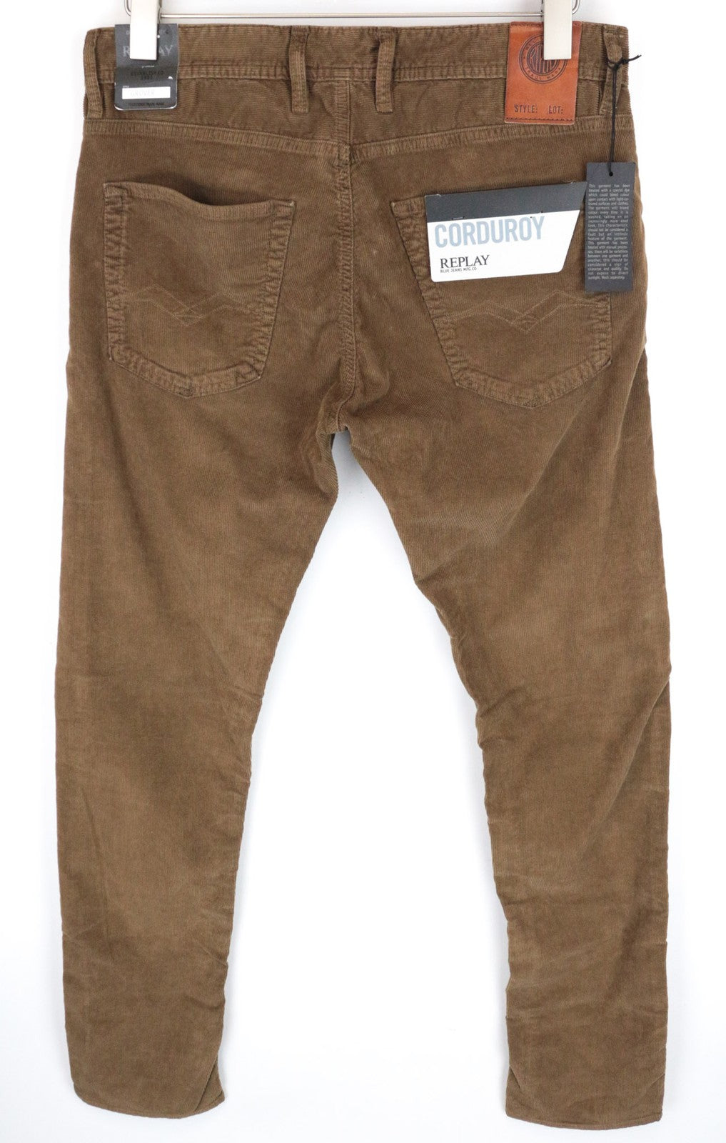 REPLAY Grover Men's Trousers W31/L34 Brown Straight Fit Corduroy