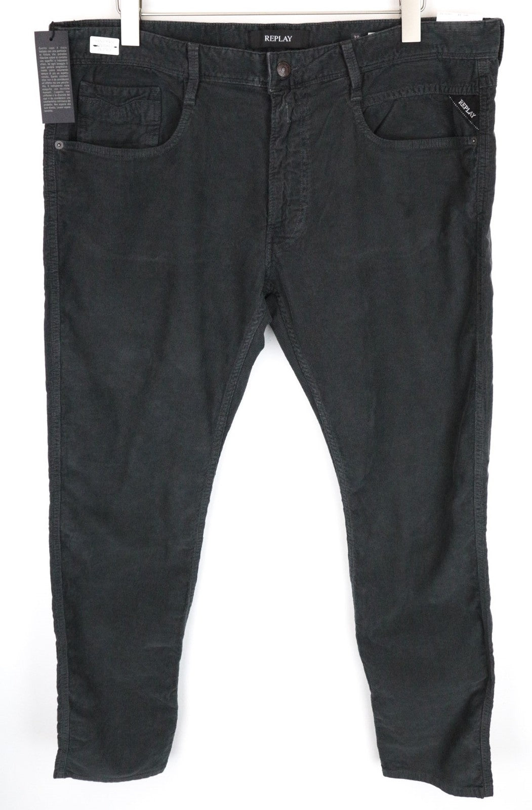 REPLAY Anbass Men's Trousers W38/L34 Grey Slim Stretch Corduroy