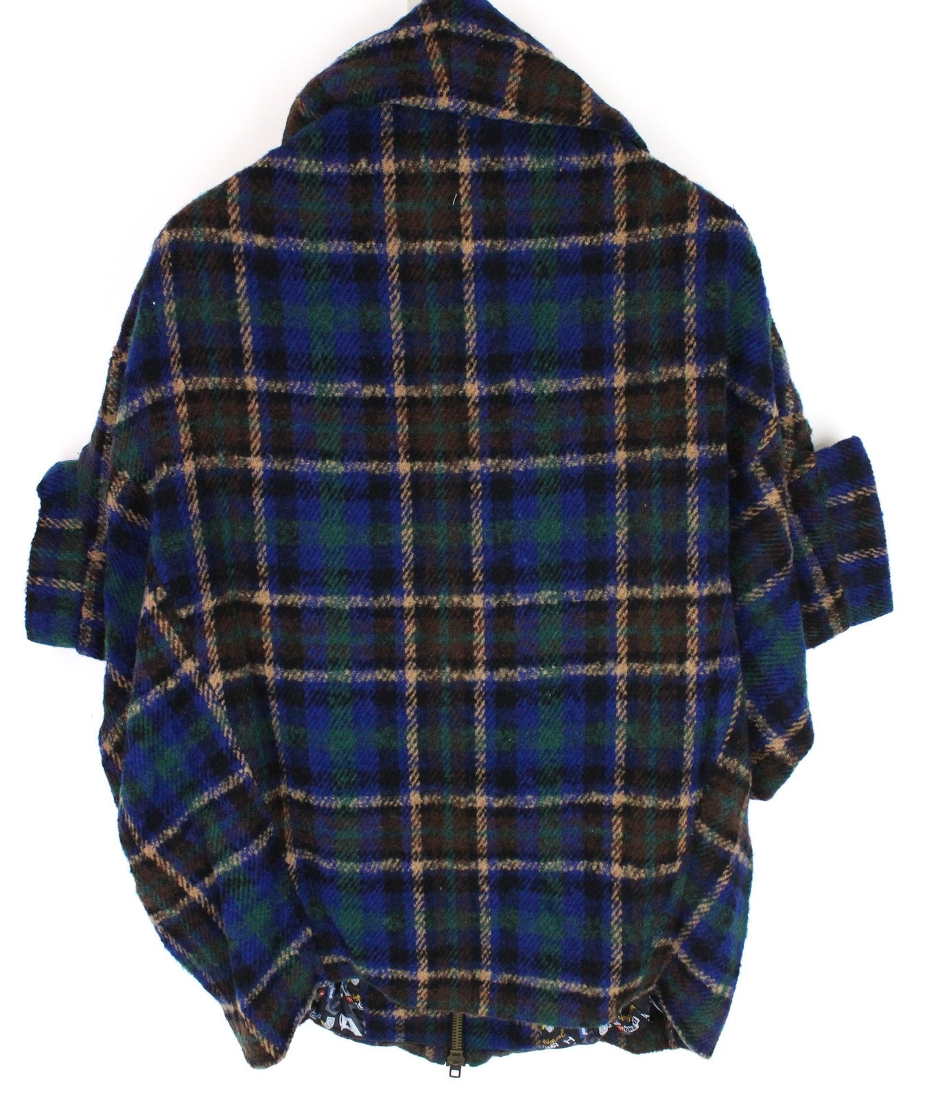 DESIGUAL Women's Jacket 42 Blue Wool Blend Check Short Sleeve Casual