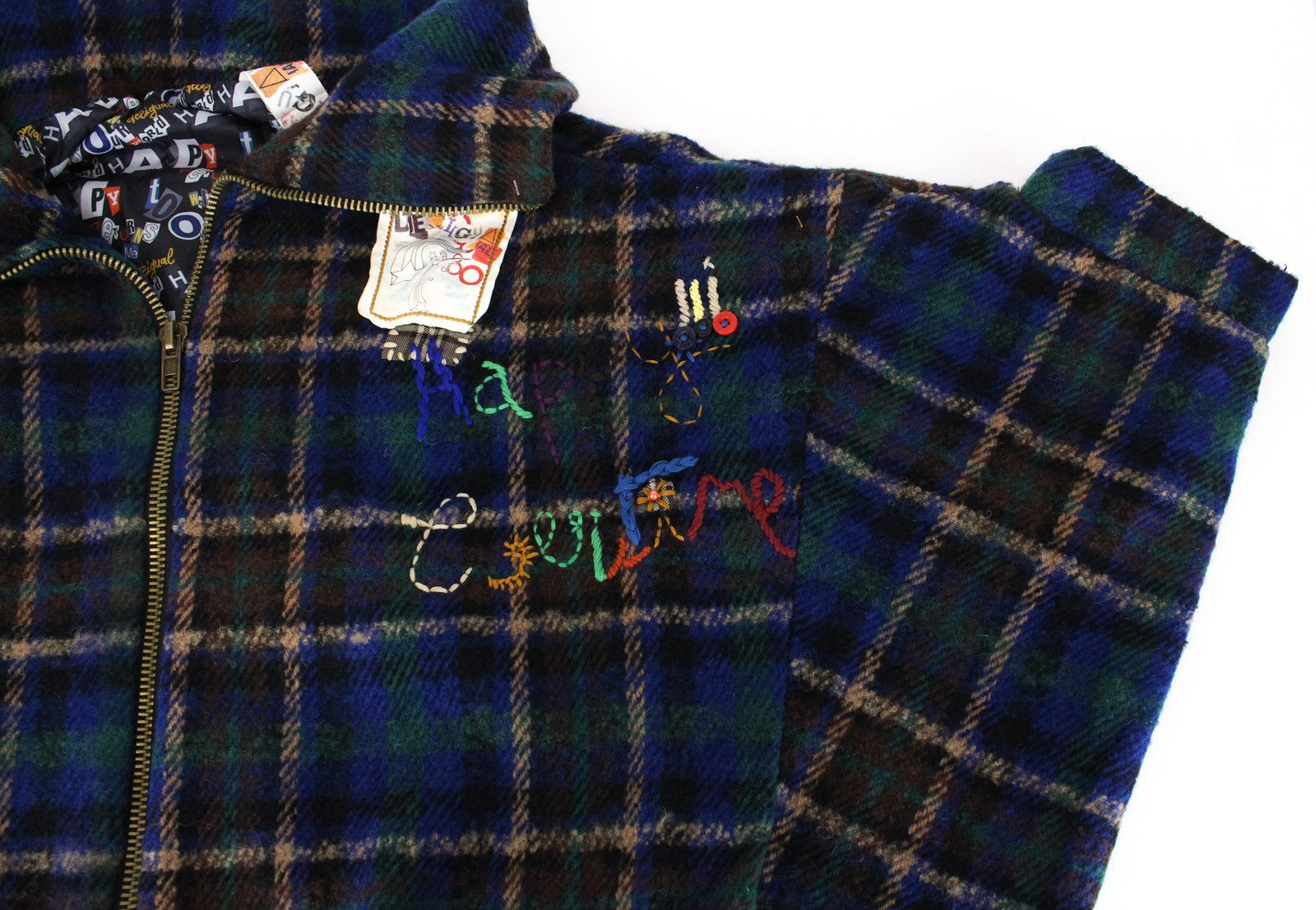 DESIGUAL Women's Jacket 42 Blue Wool Blend Check Short Sleeve Casual