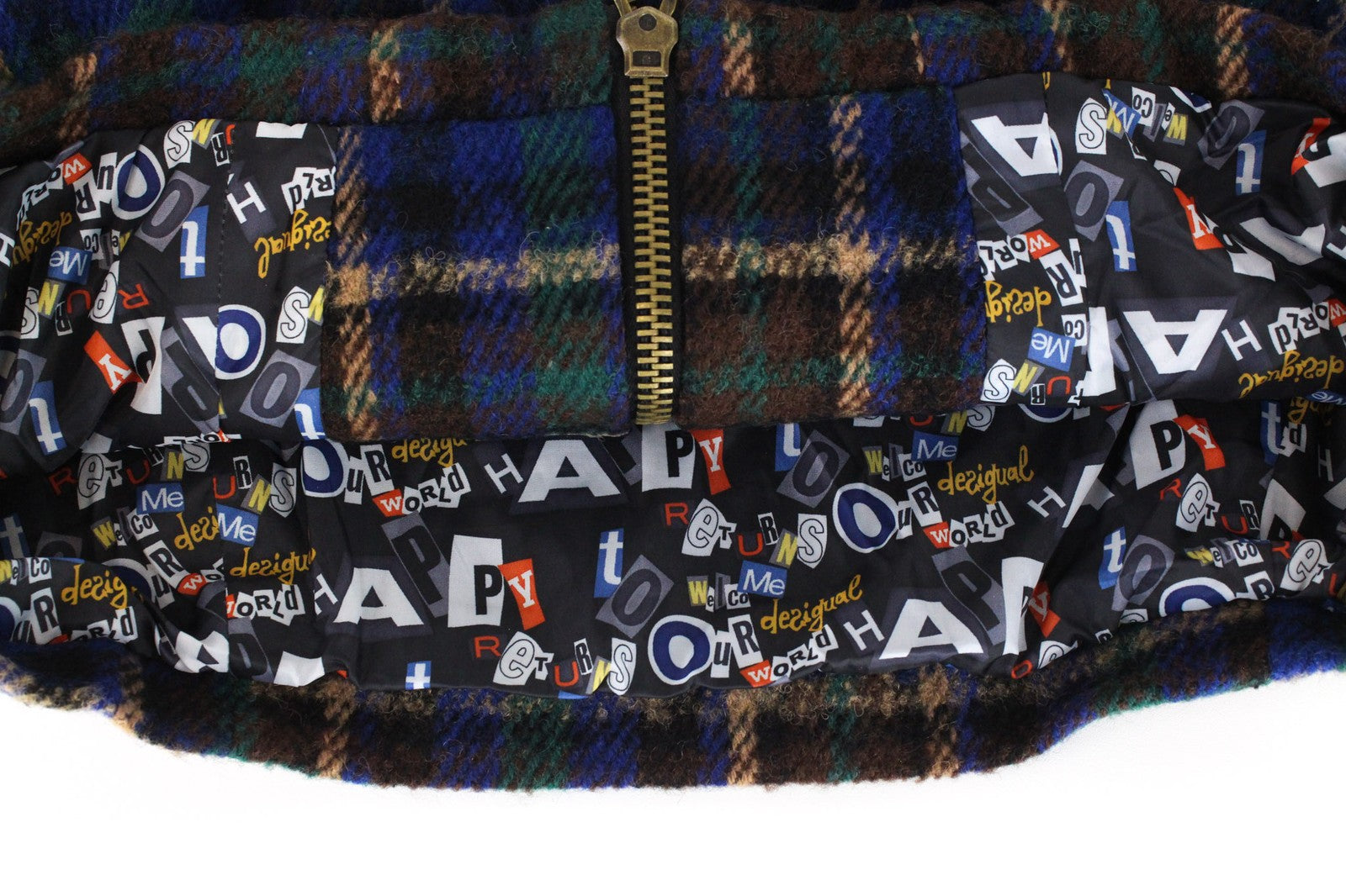 DESIGUAL Women's Jacket 42 Blue Wool Blend Check Short Sleeve Casual