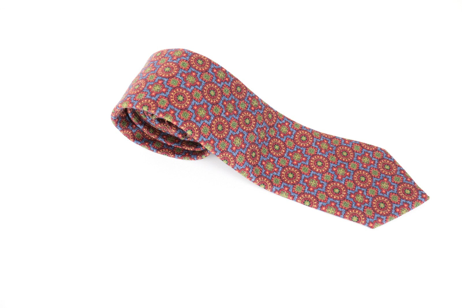 SUITSUPPLY Men's Tie ~150x8.5 Red Blue Pattern Wool Silk Pointed End