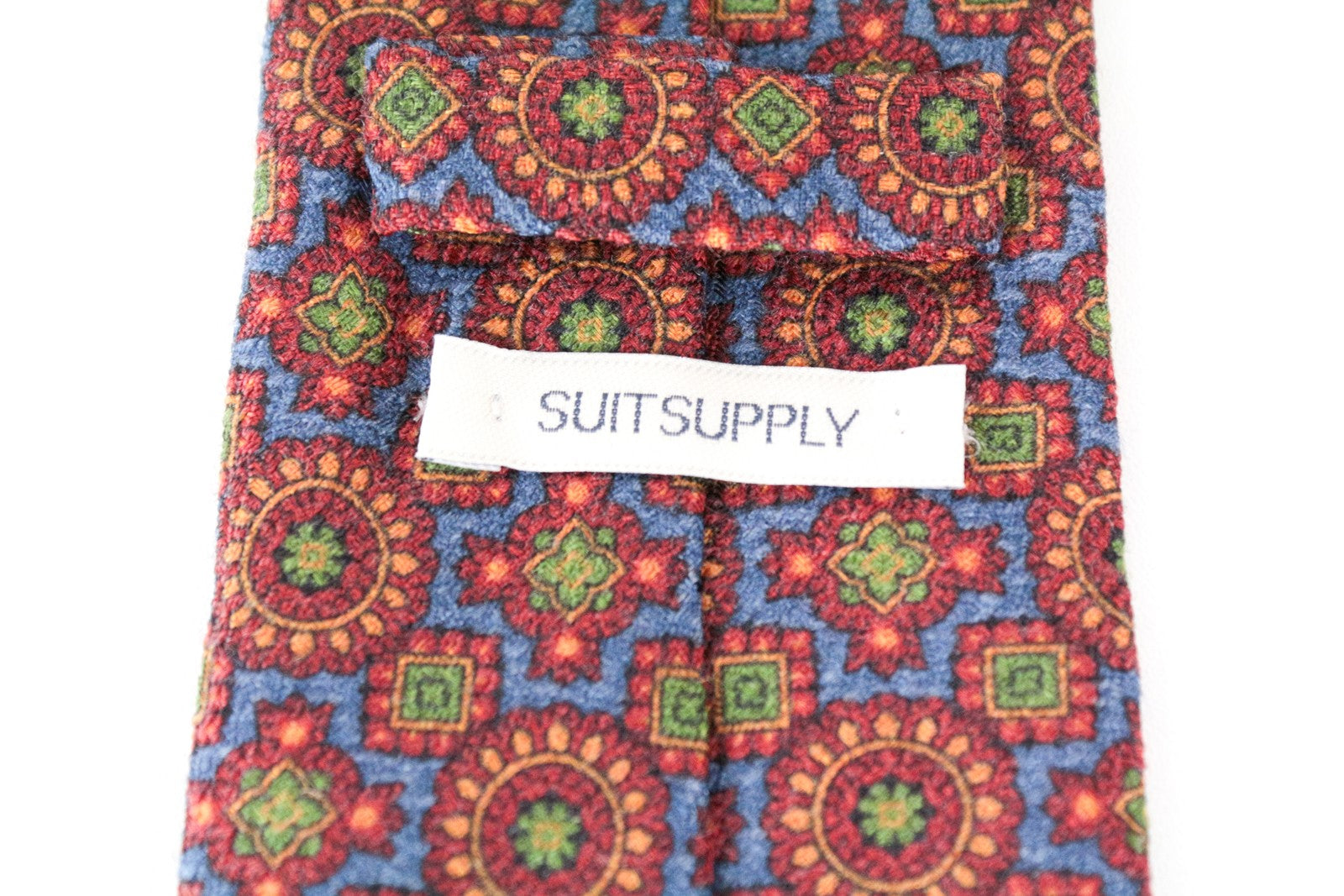 SUITSUPPLY Men's Tie ~150x8.5 Red Blue Pattern Wool Silk Pointed End