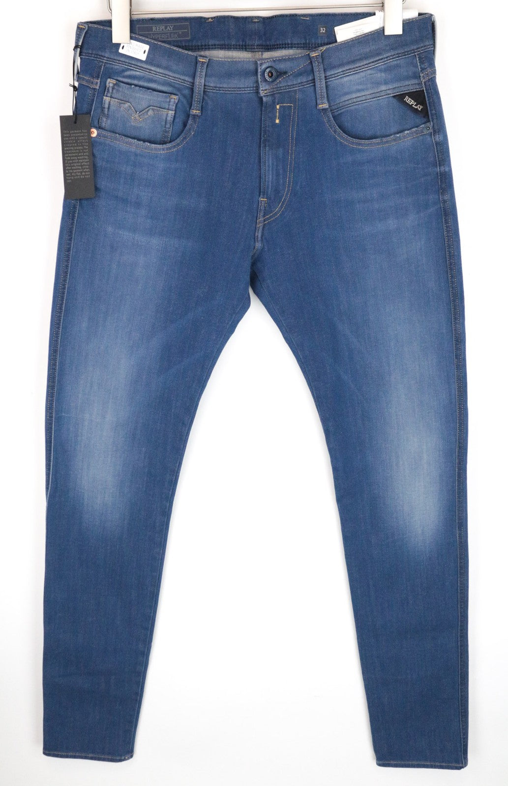 REPLAY Anbass Men's W32/L36 Slim Stretch Cotton Blend Blue Jeans