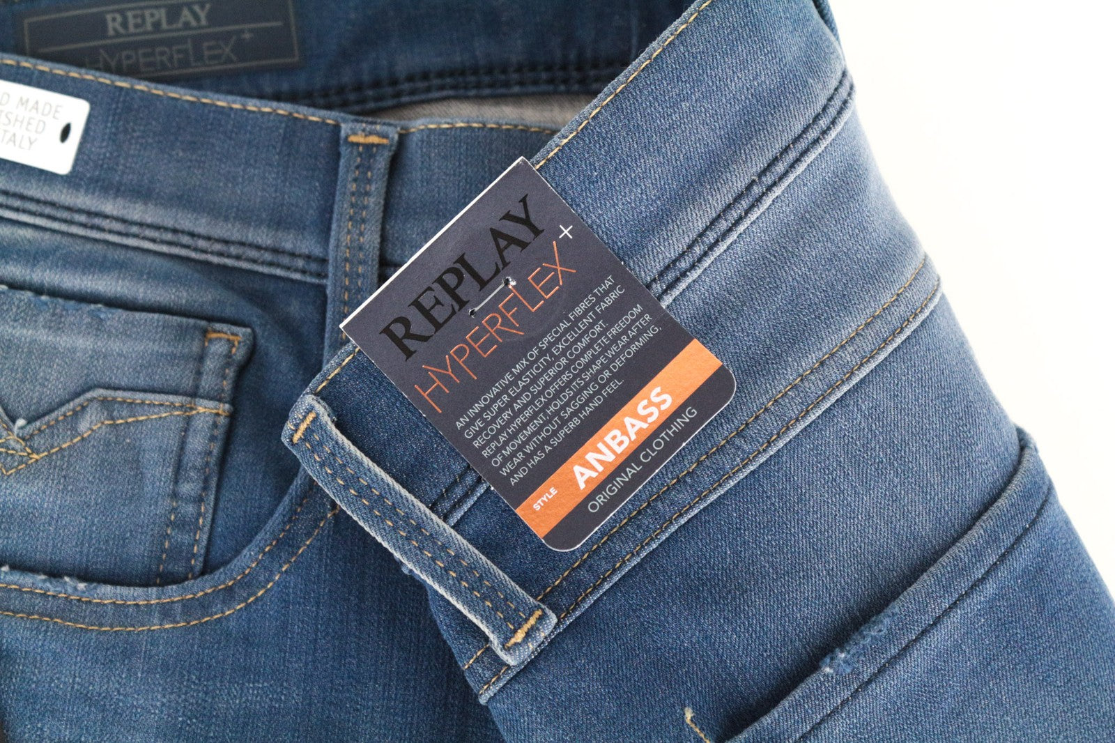 REPLAY Anbass Men's W32/L36 Slim Stretch Cotton Blend Blue Jeans