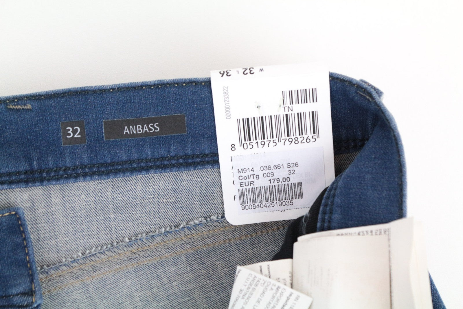 REPLAY Anbass Men's W32/L36 Slim Stretch Cotton Blend Blue Jeans