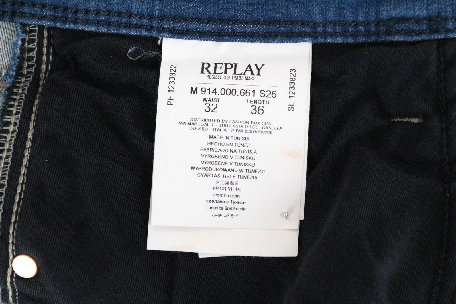 REPLAY Anbass Men's W32/L36 Slim Stretch Cotton Blend Blue Jeans