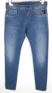 REPLAY Anbass Men's W30/L34 Blue Slim Cotton Blend Stretch Jeans