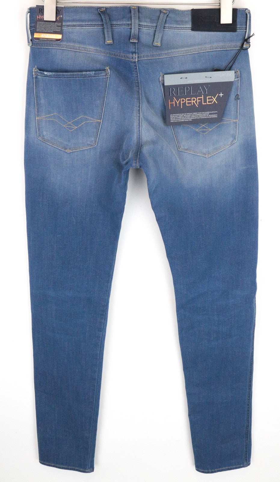 REPLAY Anbass Men's W30/L34 Blue Slim Cotton Blend Stretch Jeans