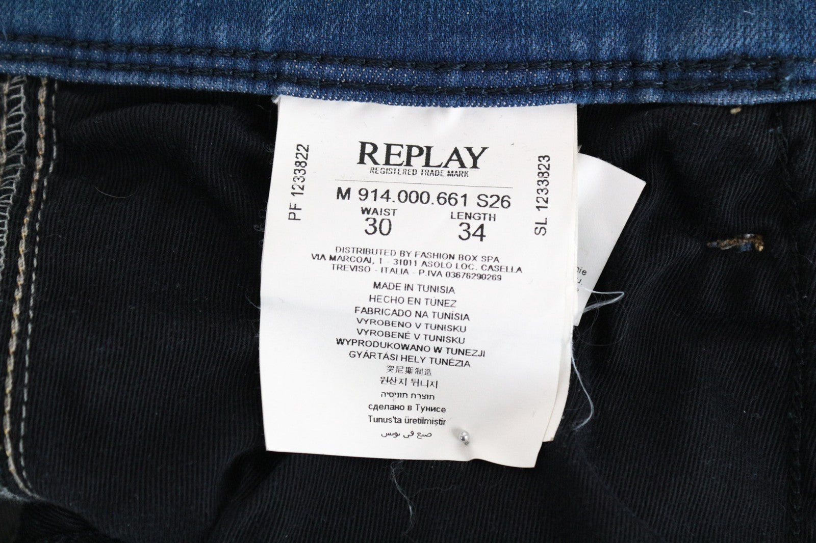 REPLAY Anbass Men's W30/L34 Blue Slim Cotton Blend Stretch Jeans