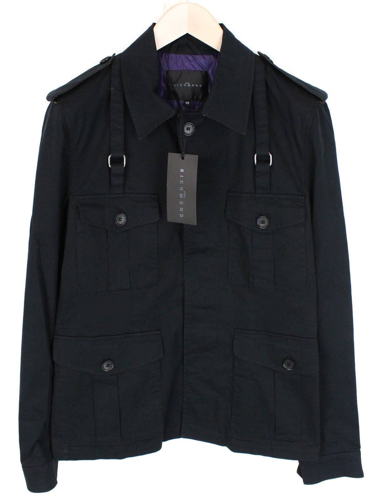 RICHMOND Men's Jacket 48 Navy Stretch Cotton Spread Collar