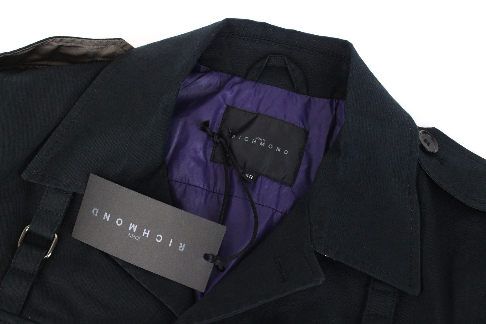 RICHMOND Men's Jacket 48 Navy Stretch Cotton Spread Collar