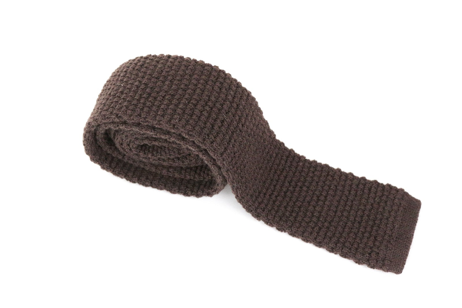 SUITSUPPLY Men's Tie ~142x6.5 Brown Wool Knit Square-End Smart Casual