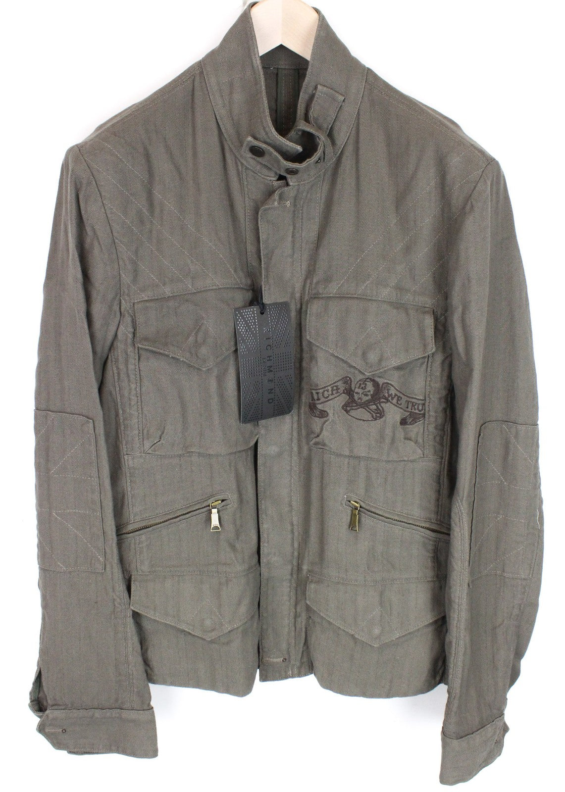 RICHMOND Men's Jacket 48 Brown Linen Cotton Light Single-Breasted Zip