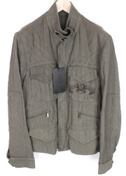 RICHMOND Men's Jacket 48 Brown Linen Cotton Light Single-Breasted Zip