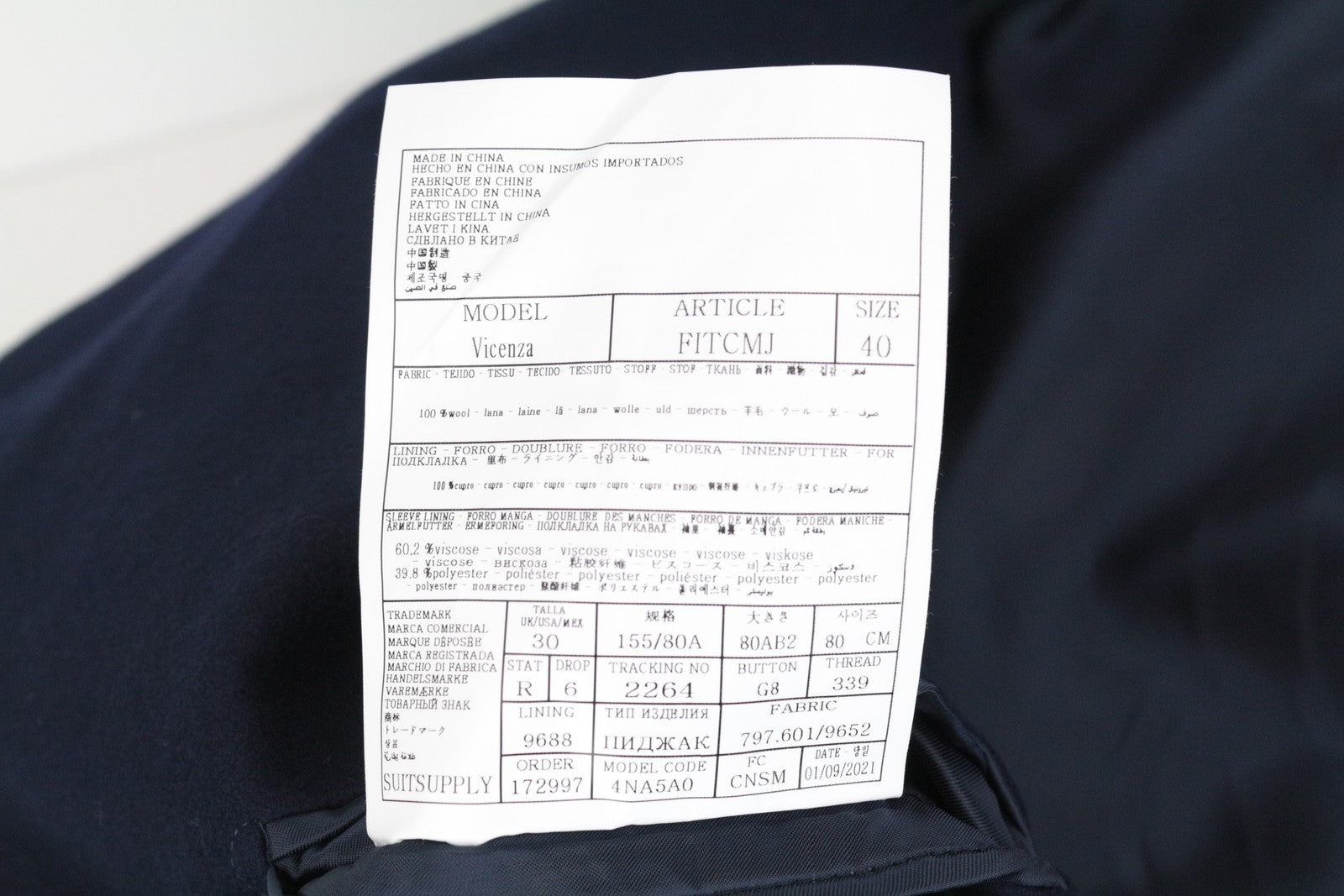 „SUITSUPPLY Vicenza“ vyriškas mėlynas vilnonis vieneilis paltas su pamušalu, UK30R, dydžiai 