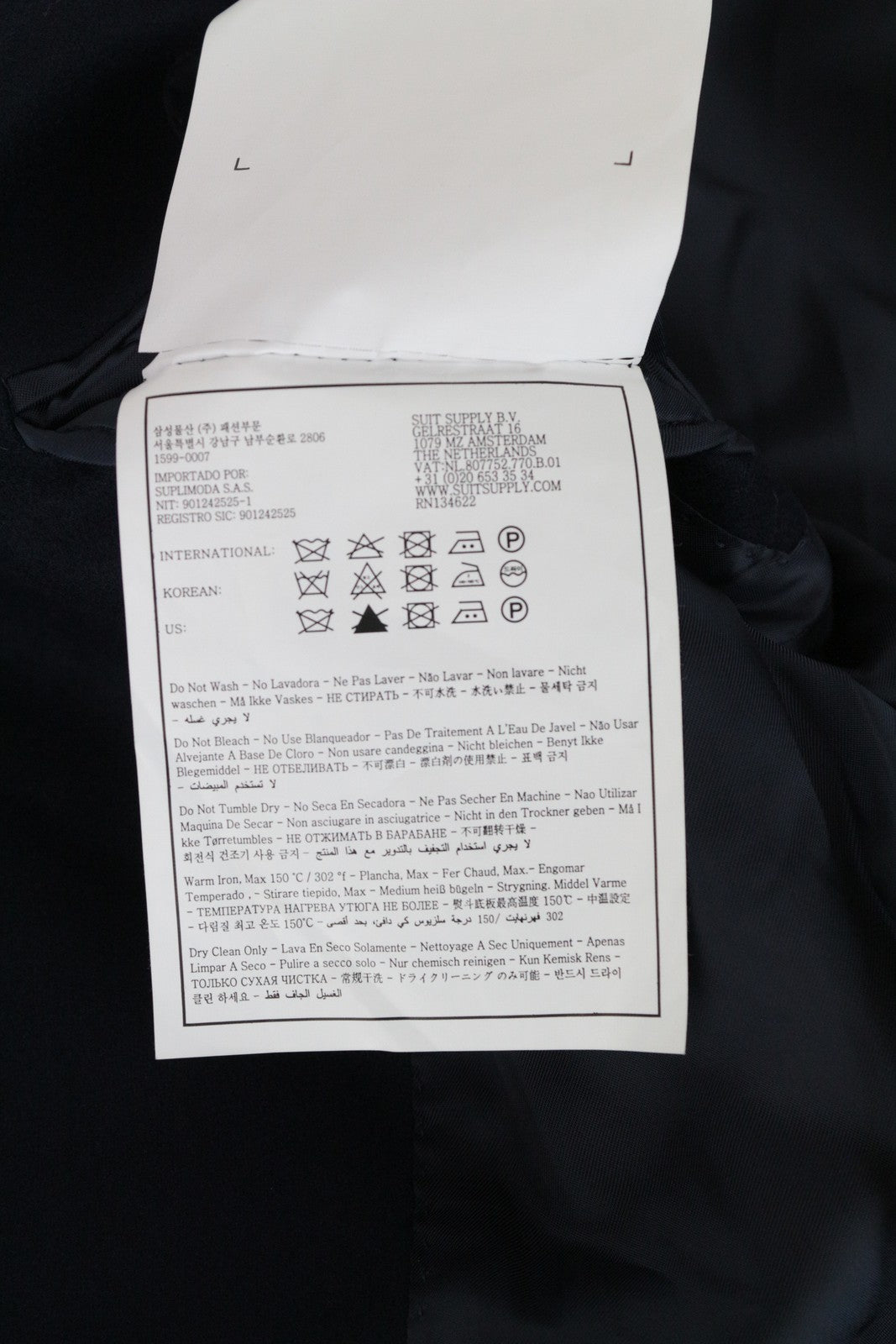 „SUITSUPPLY Vicenza“ vyriškas mėlynas vilnonis vieneilis paltas su pamušalu, UK30R, dydžiai 