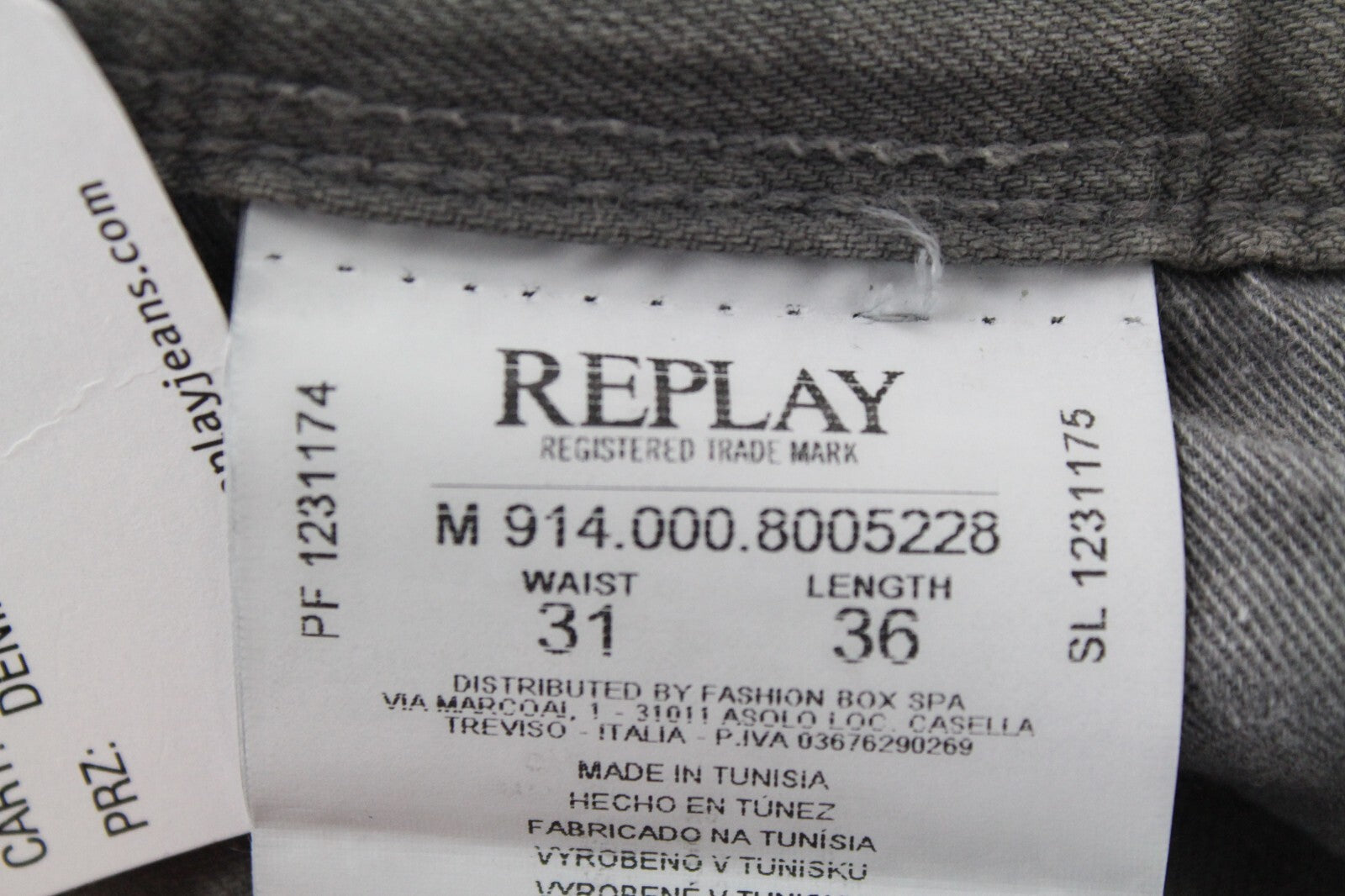 REPLAY Anbass Men Jeans W31/L36 Grey Washed Cotton Slim Fit 5-Pocket Stretch