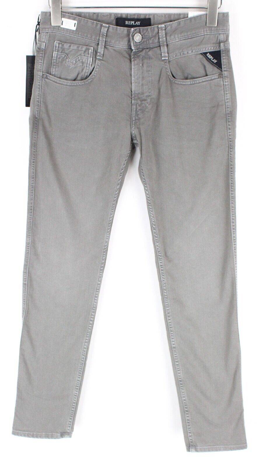 REPLAY Anbass Men Jeans W31/L36 Grey Washed Cotton Slim Fit 5-Pocket Stretch