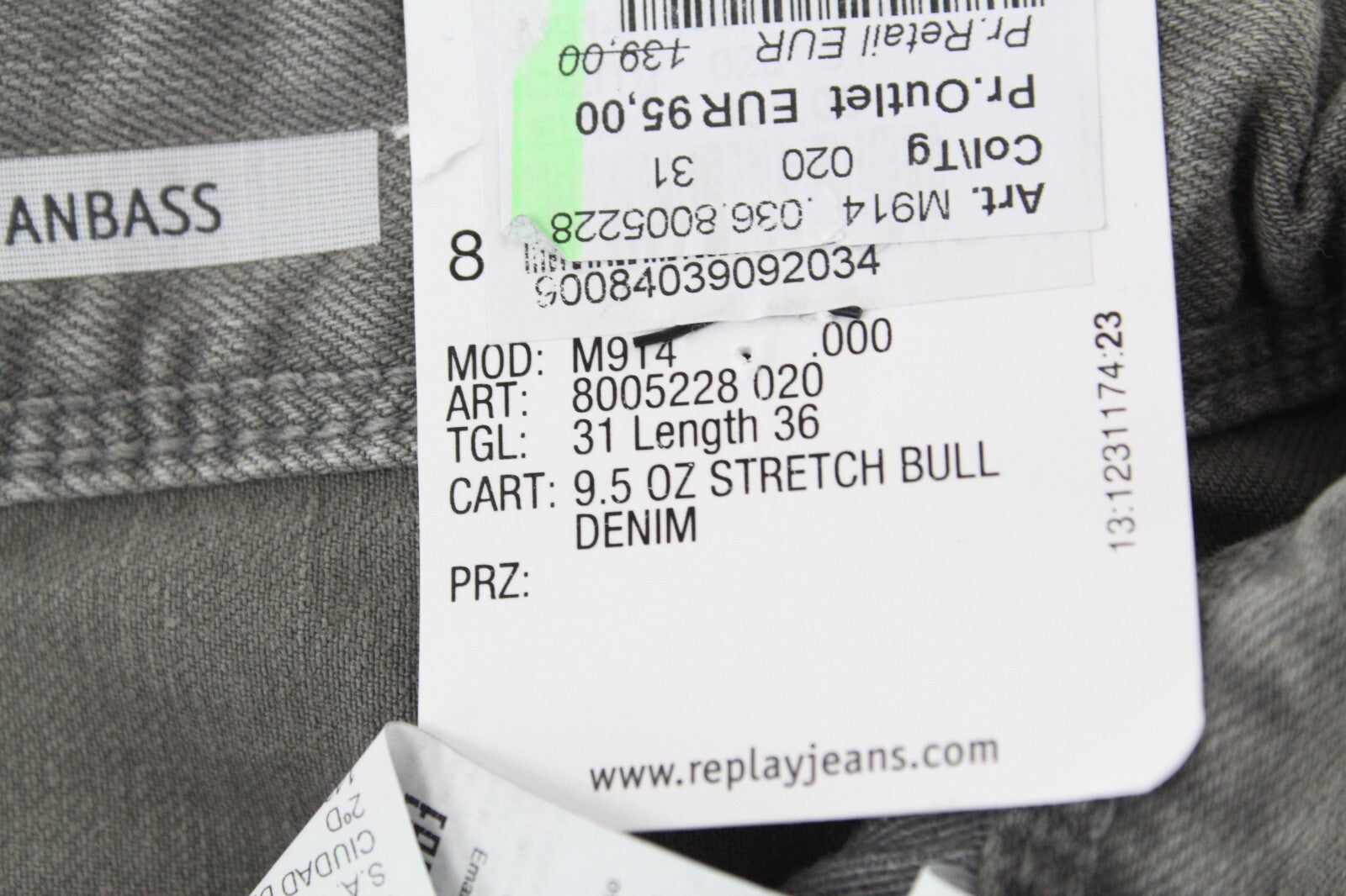 REPLAY Anbass Men Jeans W31/L36 Grey Washed Cotton Slim Fit 5-Pocket Stretch