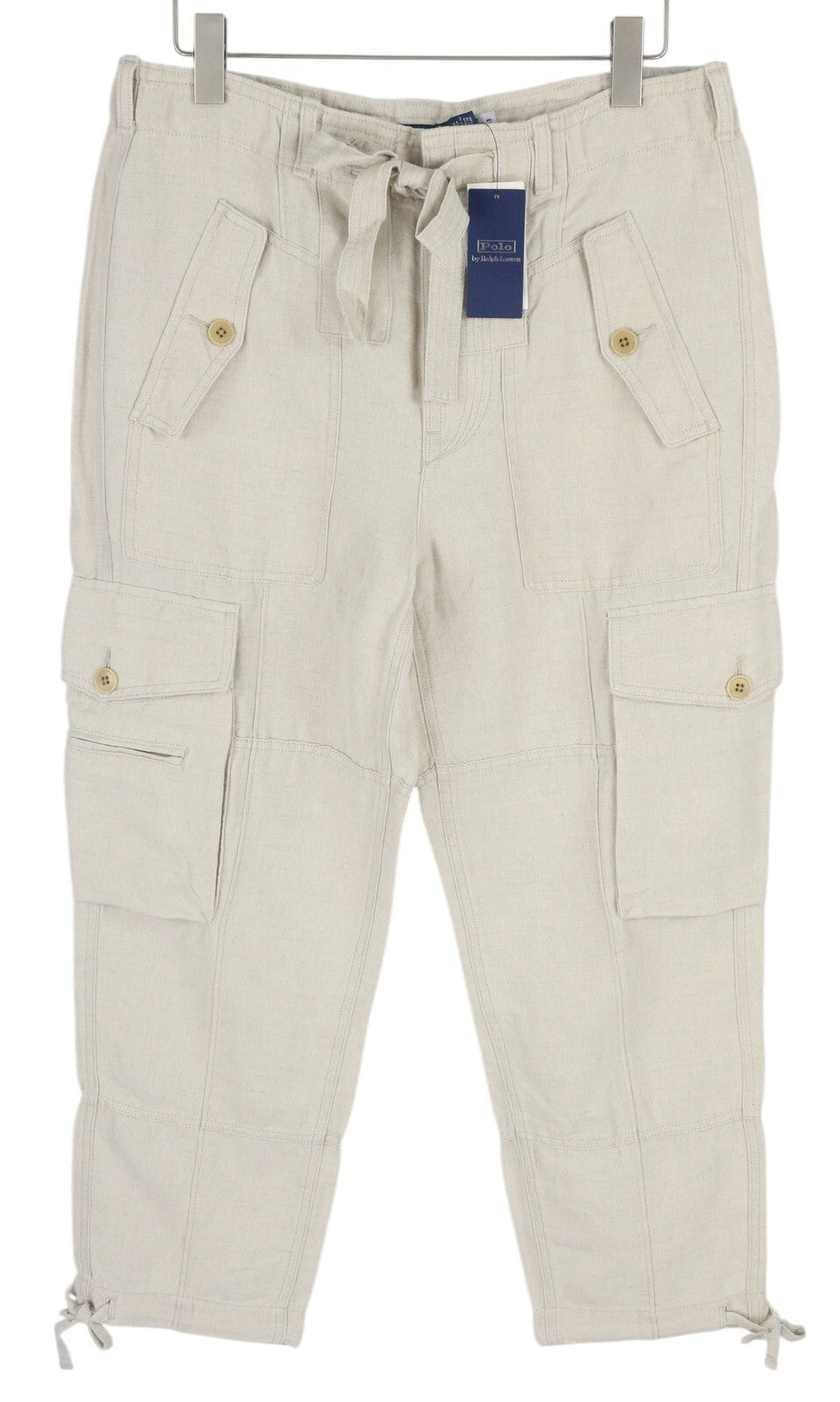 RALPH LAUREN Women Trousers W28 Linen Blend Canvas Cargo Tapered RRP€349