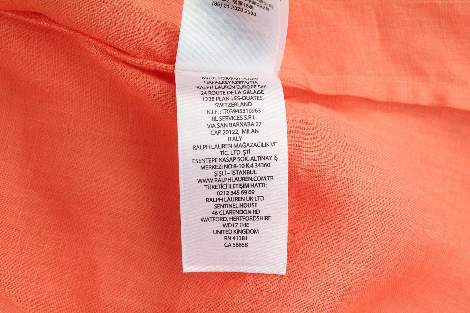 LAUREN RALPH LAUREN Women Shirt 2XS Orange Short Sleeve Linen Buttoned Spread