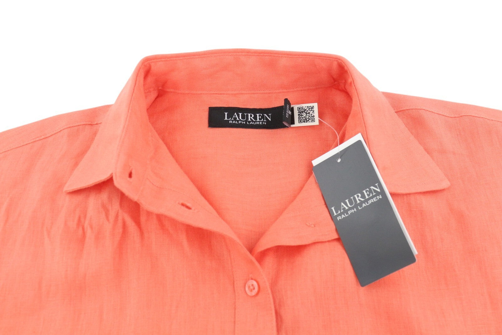 LAUREN RALPH LAUREN Women Shirt 2XS Orange Short Sleeve Linen Buttoned Spread