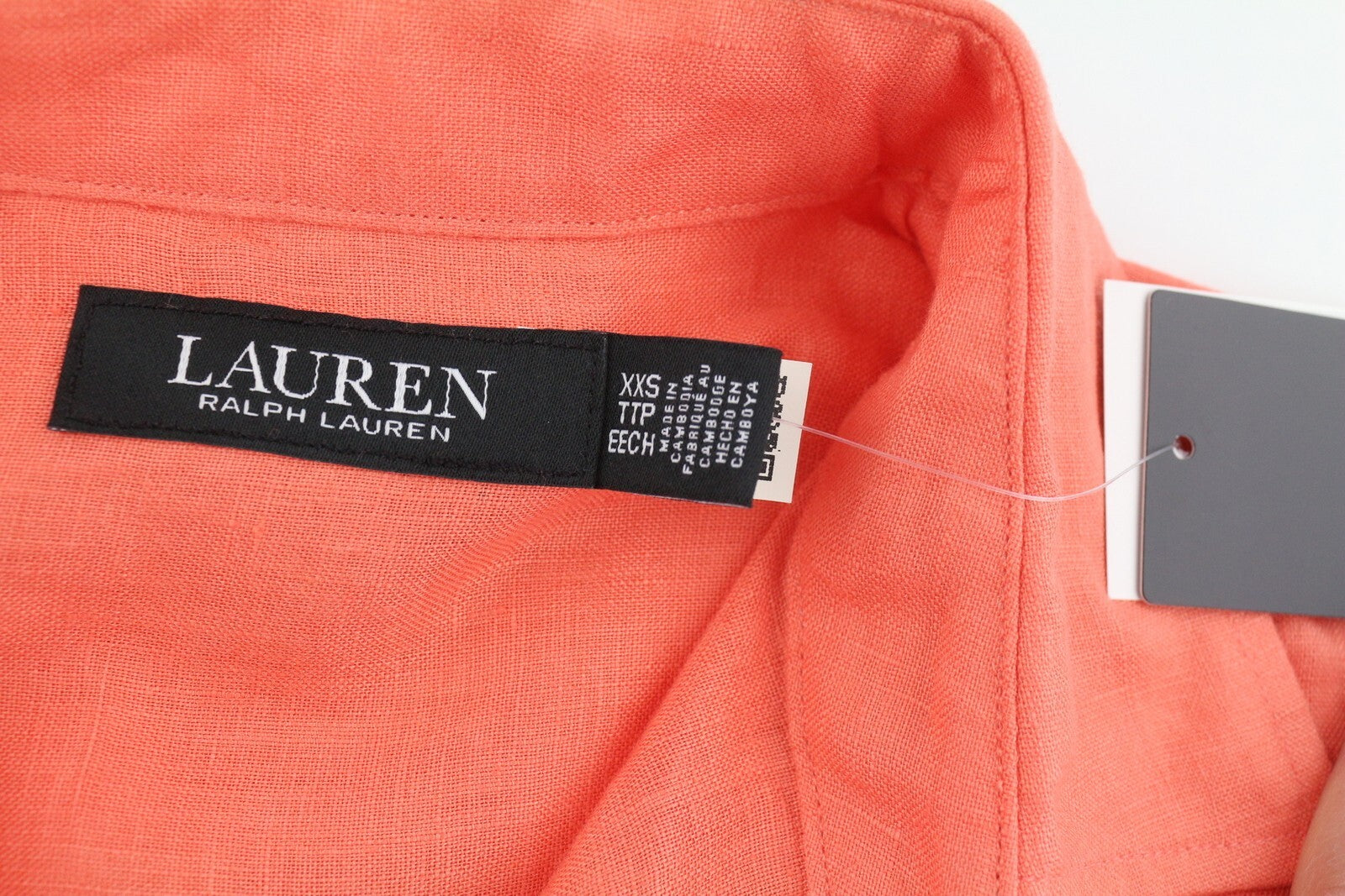 LAUREN RALPH LAUREN Women Shirt 2XS Orange Short Sleeve Linen Buttoned Spread