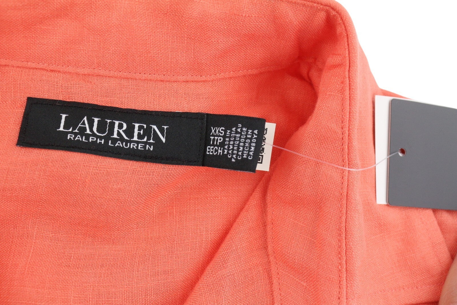LAUREN RALPH LAUREN Women Shirt 2XS Orange Short Sleeve Linen Buttoned Spread