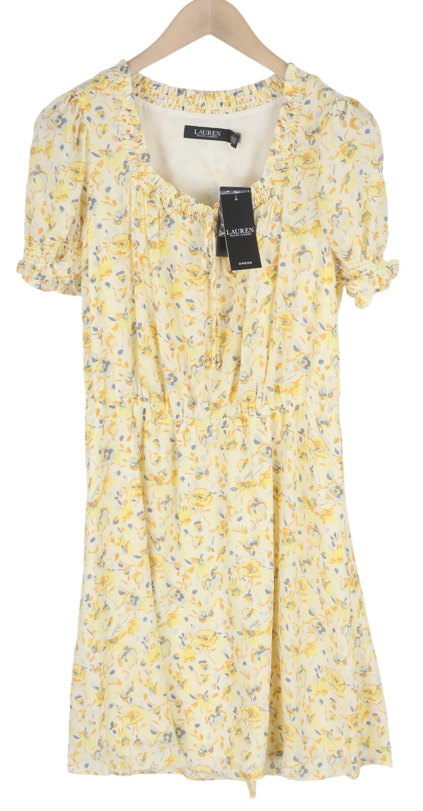 LAUREN RALPH LAUREN Women Dress M Yellow Short Puff Sleeve Floral Print Mini