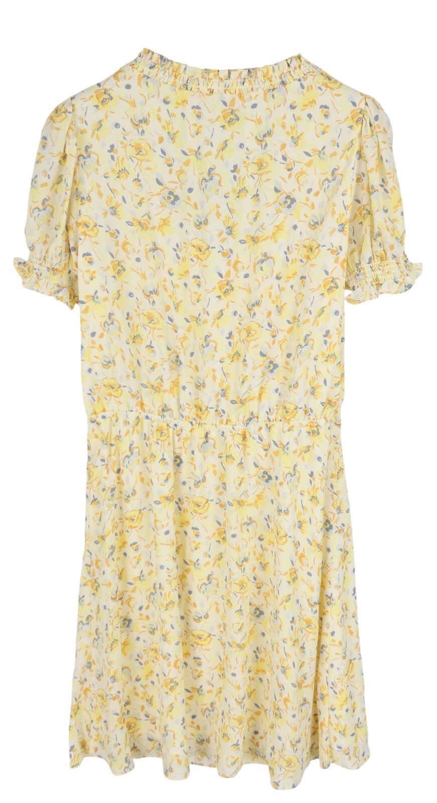 LAUREN RALPH LAUREN Women Dress M Yellow Short Puff Sleeve Floral Print Mini
