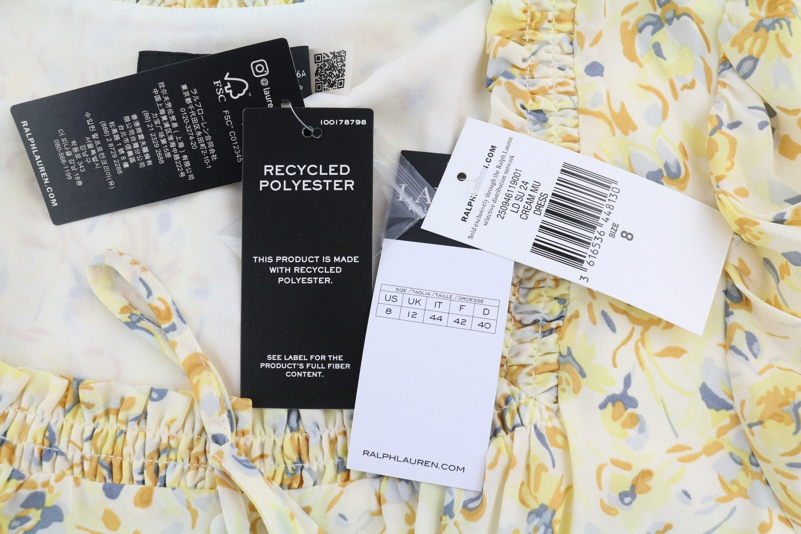 LAUREN RALPH LAUREN Women Dress M Yellow Short Puff Sleeve Floral Print Mini