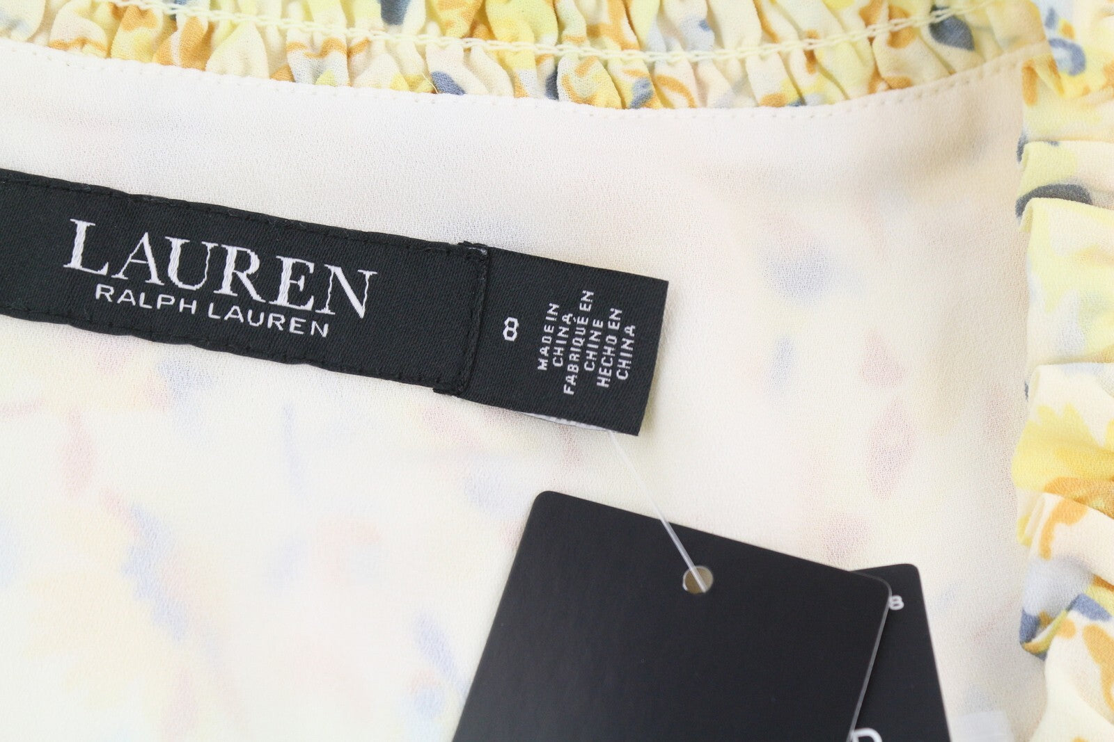 LAUREN RALPH LAUREN Women Dress M Yellow Short Puff Sleeve Floral Print Mini