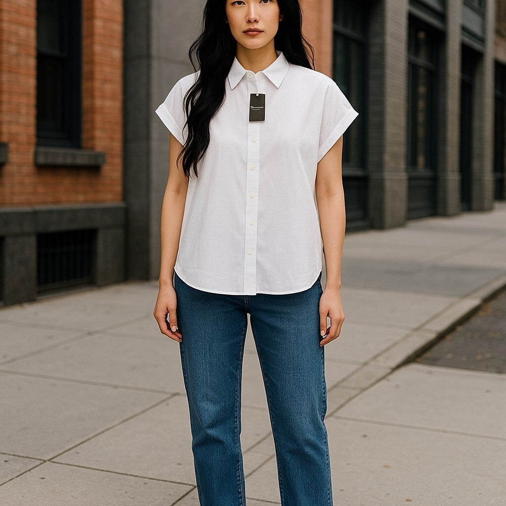 LAUREN RALPH LAUREN Women Shirt XL White Short Sleeve Linen Buttoned Spread