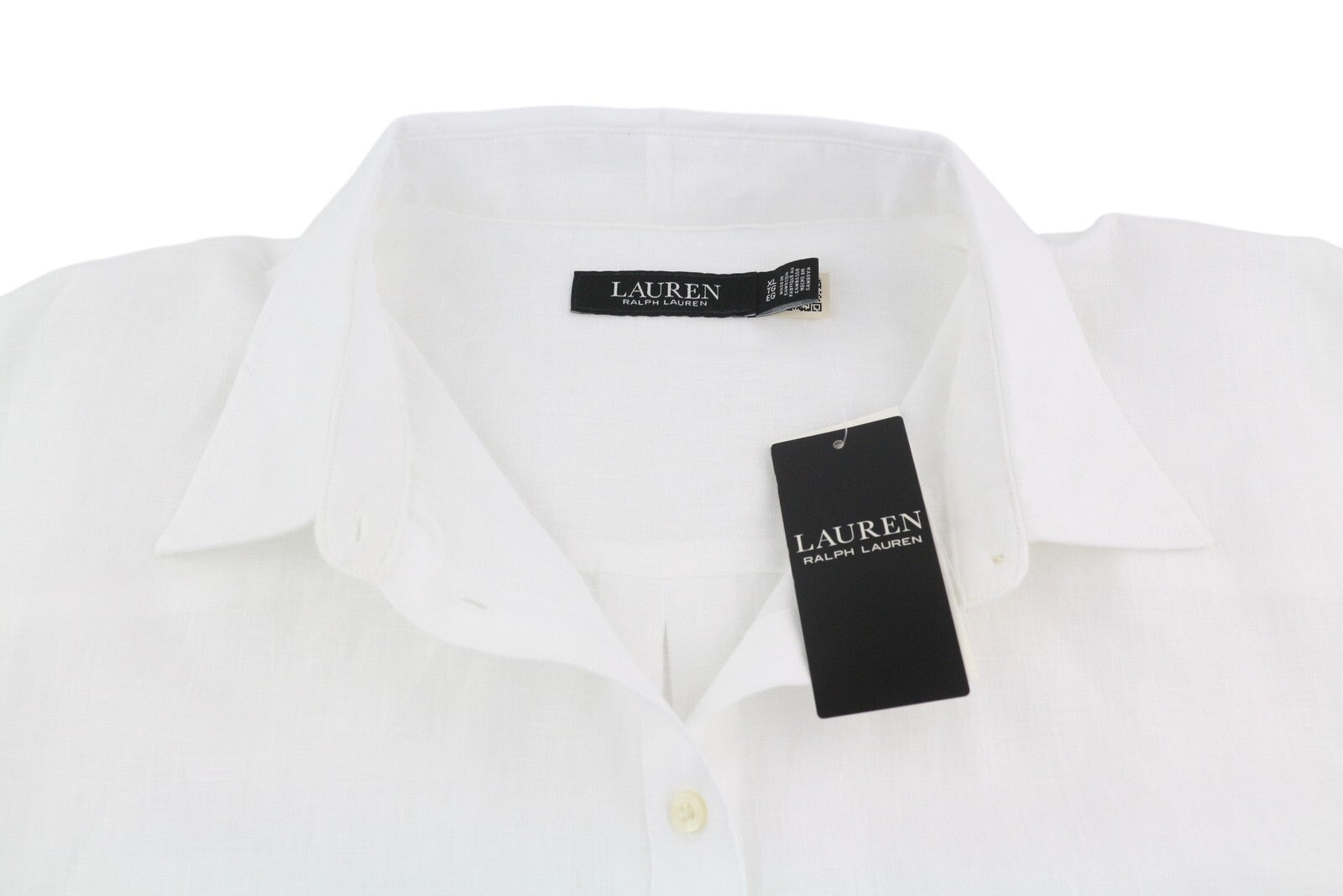 LAUREN RALPH LAUREN Women Shirt XL White Short Sleeve Linen Buttoned Spread