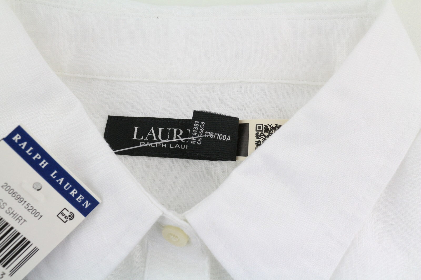 LAUREN RALPH LAUREN Women Shirt XL White Short Sleeve Linen Buttoned Spread