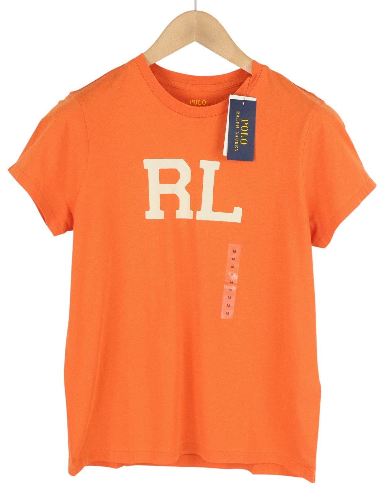 RALPH LAUREN Women T-Shirt M Orange Short Sleeve Crew Neck Tricot Stretch