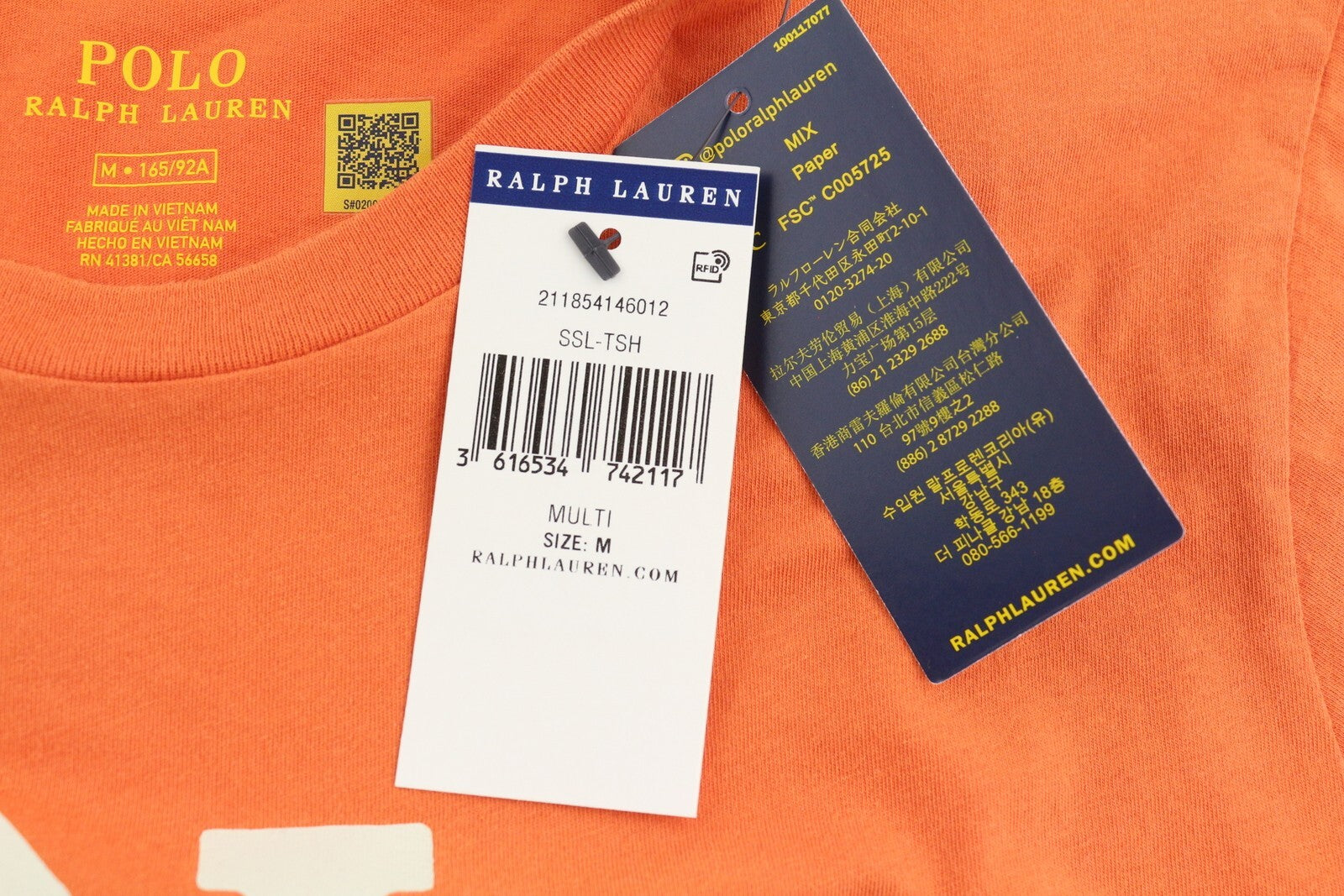 RALPH LAUREN Women T-Shirt M Orange Short Sleeve Crew Neck Tricot Stretch