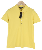 LAUREN RALPH LAUREN Women T-Shirt M Yellow Short Sleeve Polo Neck Cotton Logo