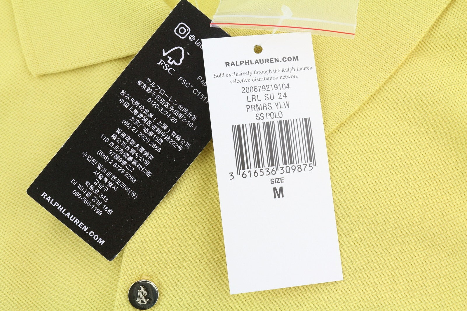 LAUREN RALPH LAUREN Women T-Shirt M Yellow Short Sleeve Polo Neck Cotton Logo